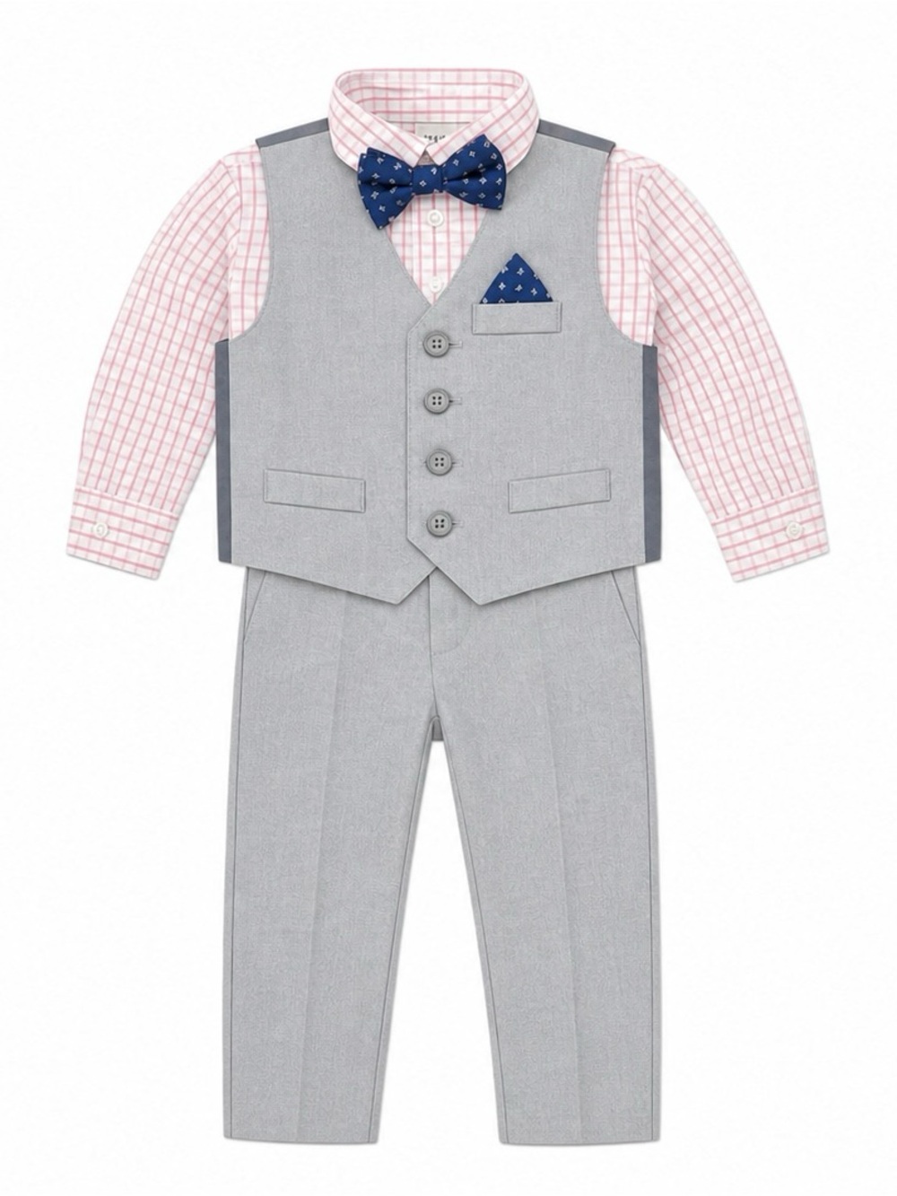 Kenneth Cole Reaction 18M Boys 4pc Suit Set Gray Vest Pants Shirt Bowtie GUC